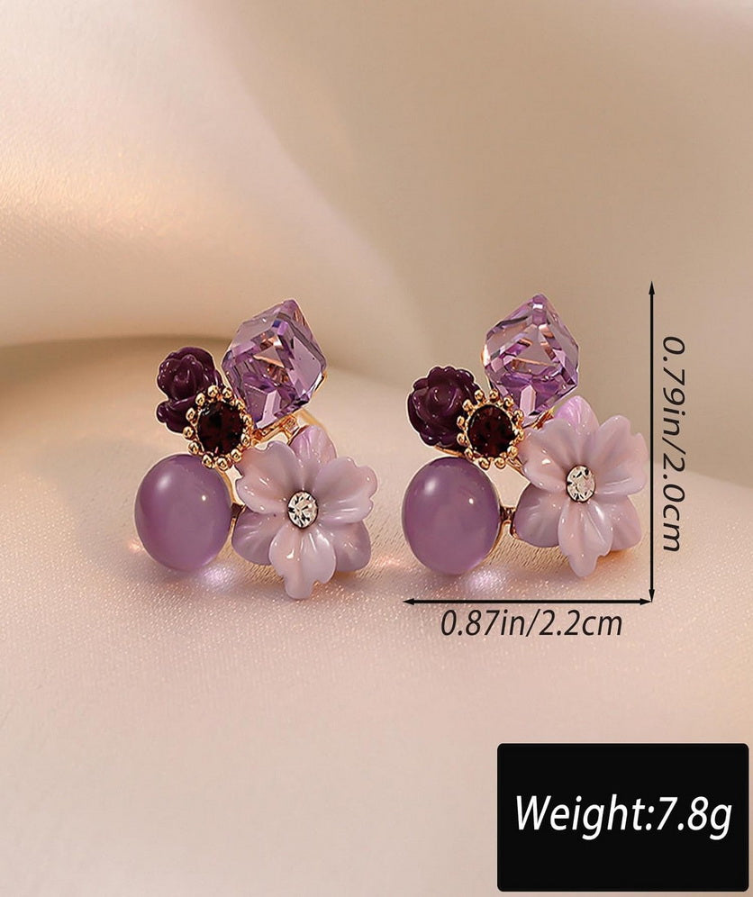 Flower Earrings Stud Vintage Crystal Earring Purple