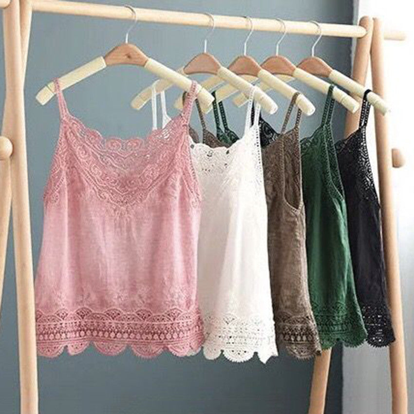 Women Sleeveless Tank Top Crochet Boho Camisole Crop Top Vintage Lace Trim