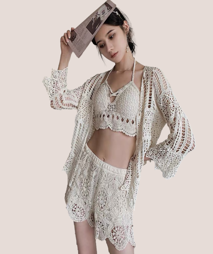 elastic waist shorts summer crochet lace
