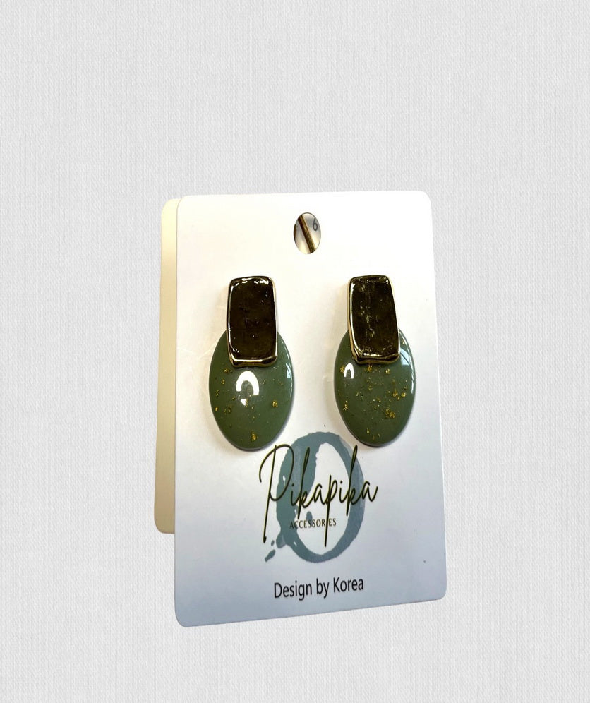 Vintage Resin Stud Earrings Geometric Imitation Natural Stone