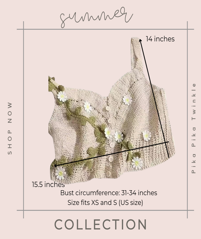 Women Crochet Crop Top Halter Bikini Cami Boho Hippie Embroidery Crochet Leaf-Flower