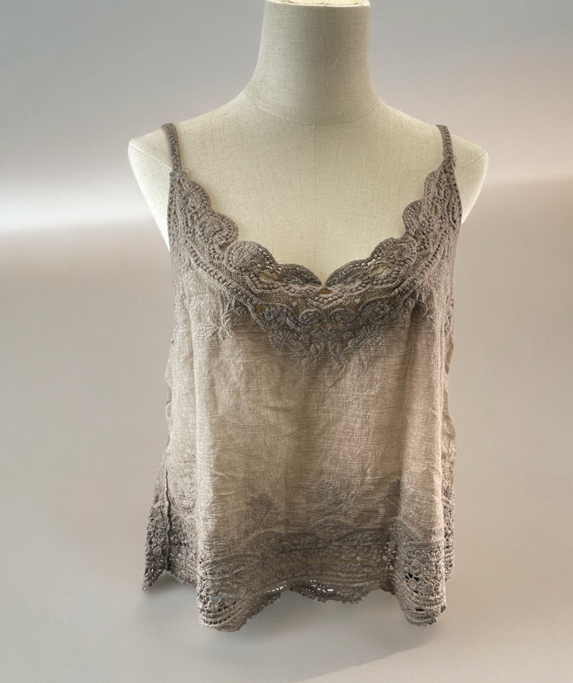 Women Sleeveless Tank Top Crochet Boho Camisole Crop Top Vintage Lace Trim