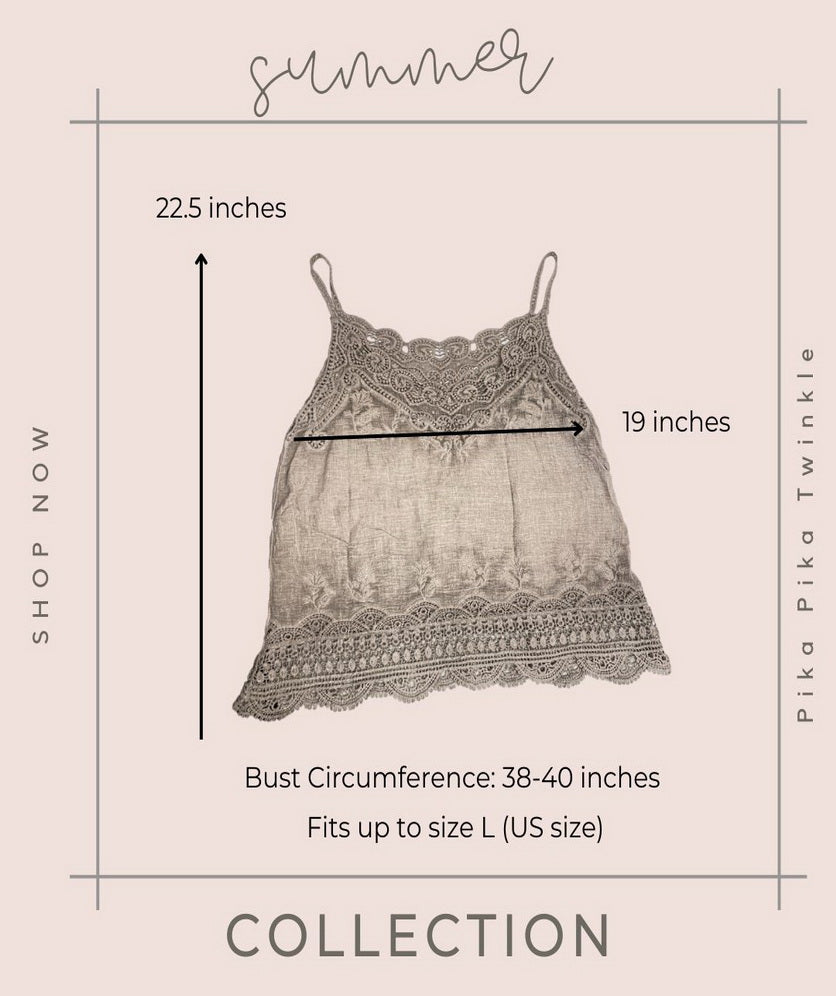 Women Sleeveless Tank Top Crochet Boho Camisole Crop Top Vintage Lace Trim
