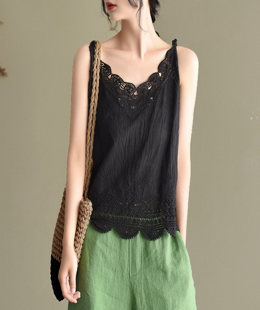 Women Sleeveless Tank Top Crochet Boho Camisole Crop Top Vintage Lace Trim