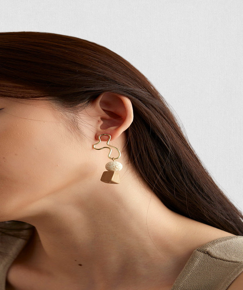 Wood Geometry Drop Earrings Statement Vintage Bohemian Abstract