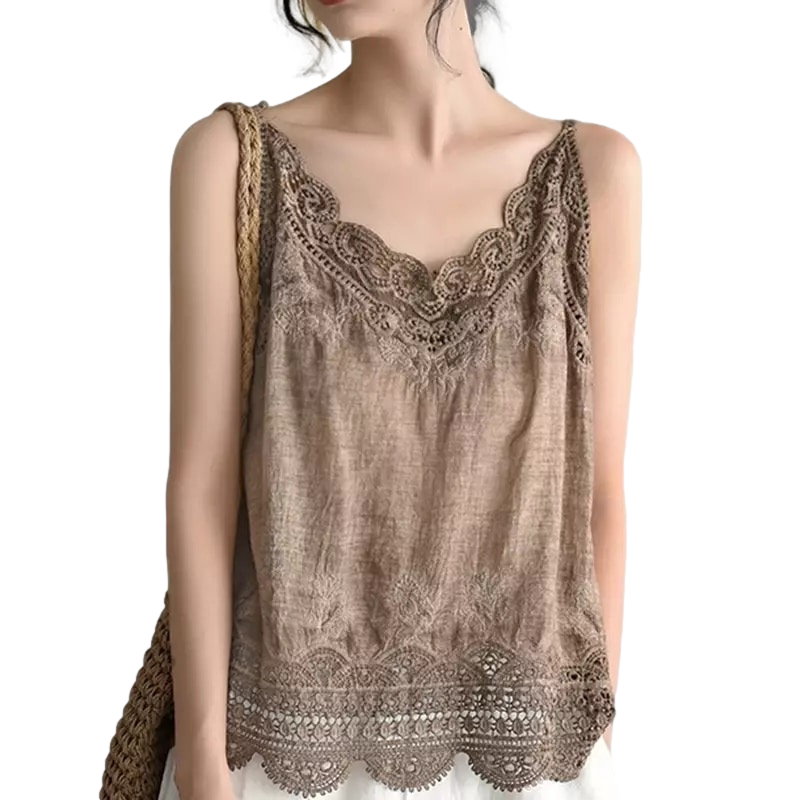 Women Sleeveless Tank Top Crochet Boho Camisole Crop Top Vintage Lace Trim