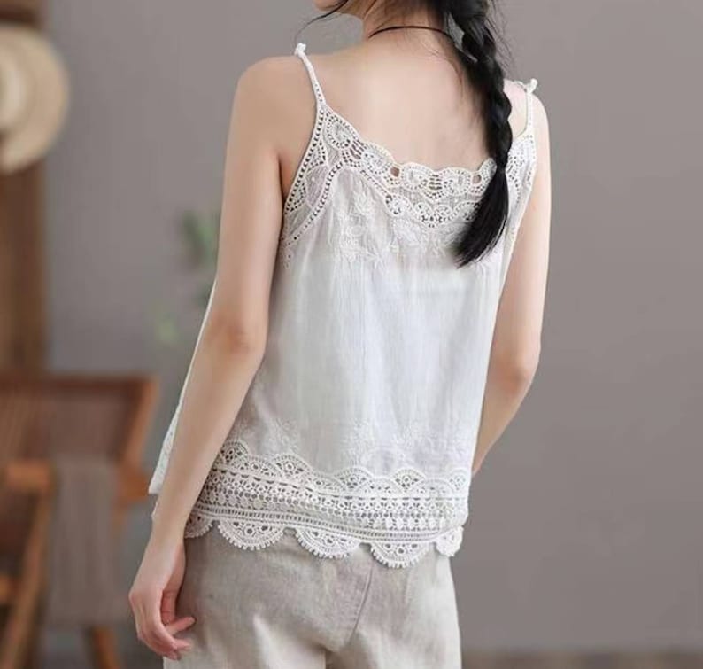 Women Sleeveless Tank Top Crochet Boho Camisole Crop Top Vintage Lace Trim