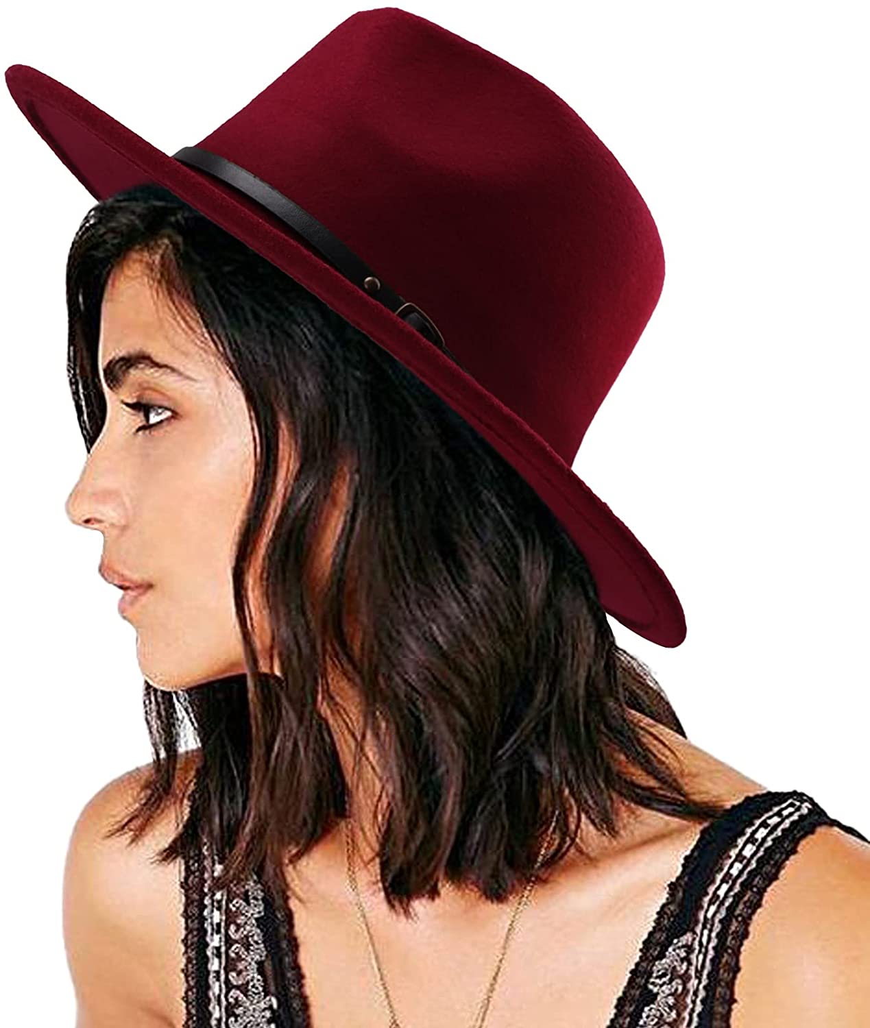 felt women fedora burgundy