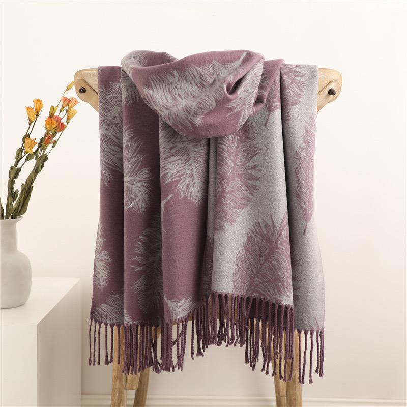 Cashmere Pashmina Shawls, Winter Reversible Blanket Scarves For Women Feather