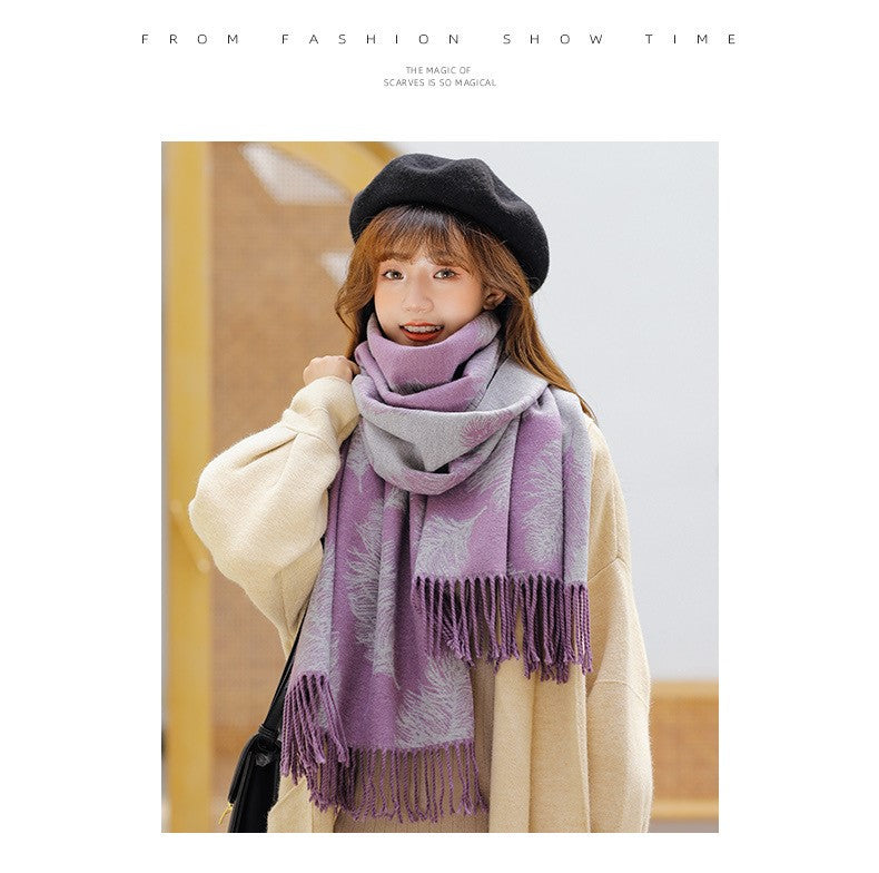 Cashmere Pashmina Shawls, Winter Reversible Blanket Scarves For Women Feather