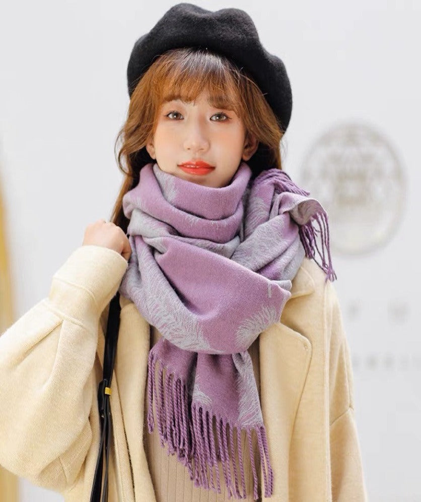 Cashmere Pashmina Shawls, Winter Reversible Blanket Scarves For Women Feather