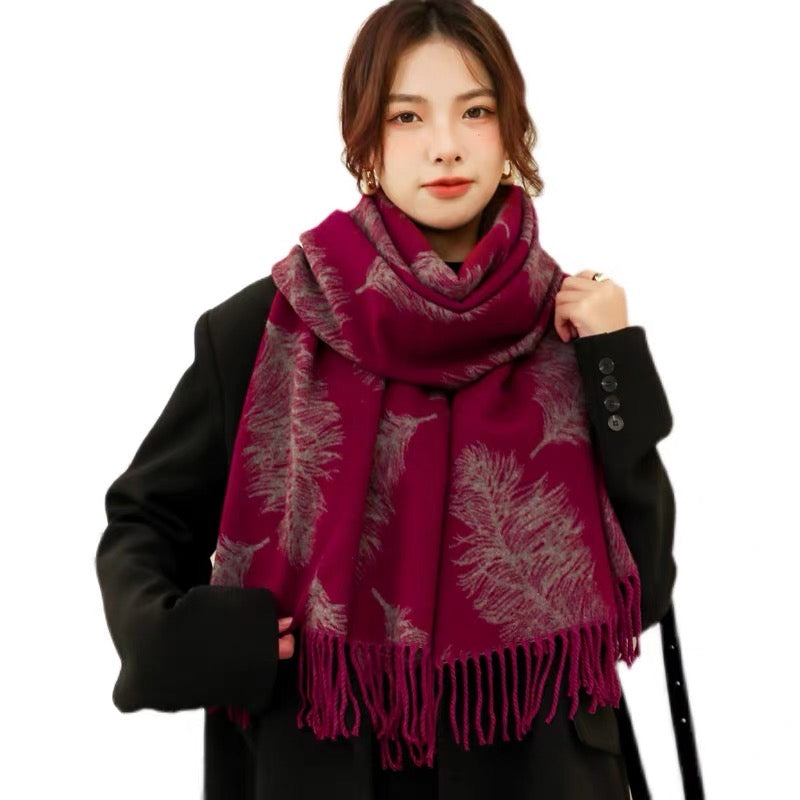 Cashmere Pashmina Shawls, Winter Reversible Blanket Scarves For Women Feather