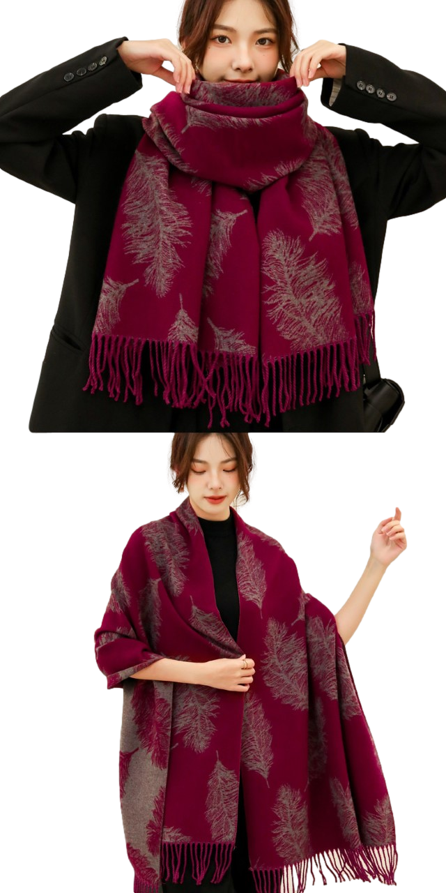 Cashmere Pashmina Shawls, Winter Reversible Blanket Scarves For Women Feather