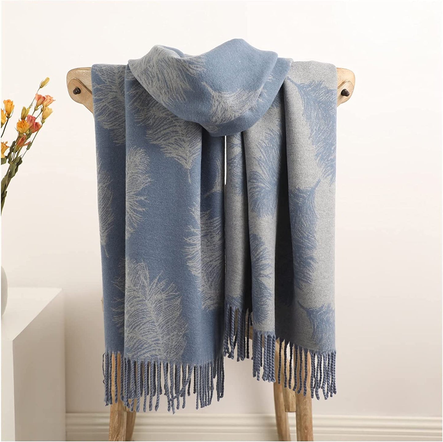 Cashmere Pashmina Shawls, Winter Reversible Blanket Scarves For Women Feather