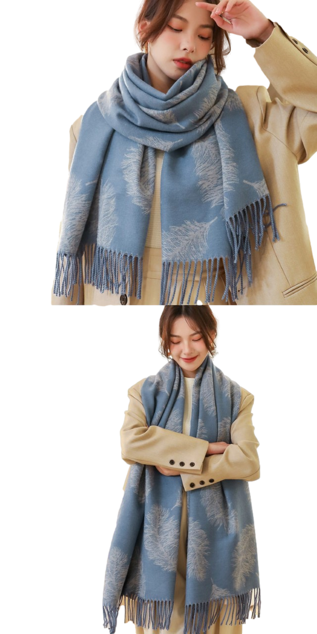 Cashmere Pashmina Shawls, Winter Reversible Blanket Scarves For Women Feather