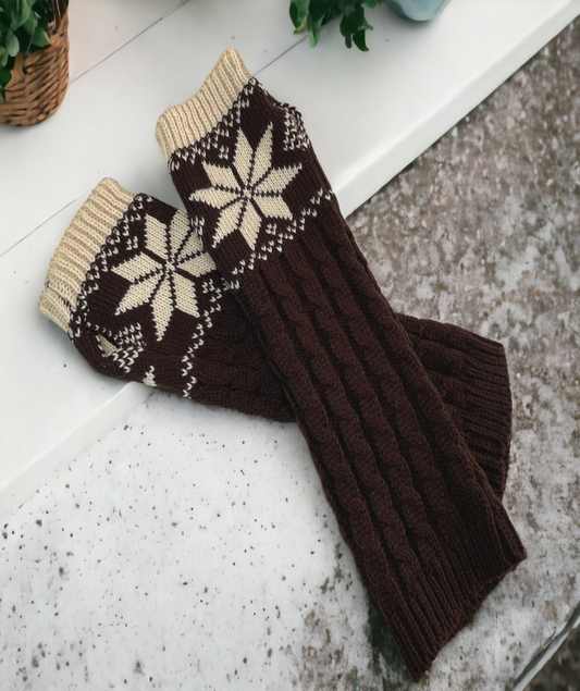 arm warmers sleeve fingerless gloves knit snowflake