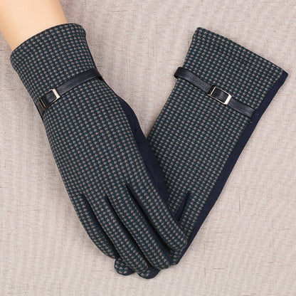 Women's Winter Thermal Gloves Houndstooth Buckle