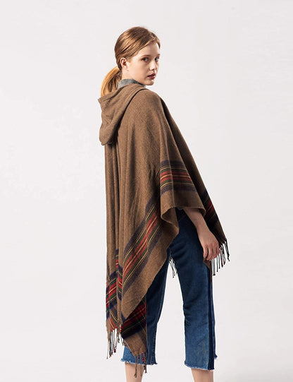 Shawl Wraps for Women Winter Plaid Shawl Cardigan Loose Open Front Poncho Capes Hooded