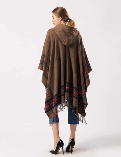 Shawl Wraps for Women Winter Plaid Shawl Cardigan Loose Open Front Poncho Capes Hooded