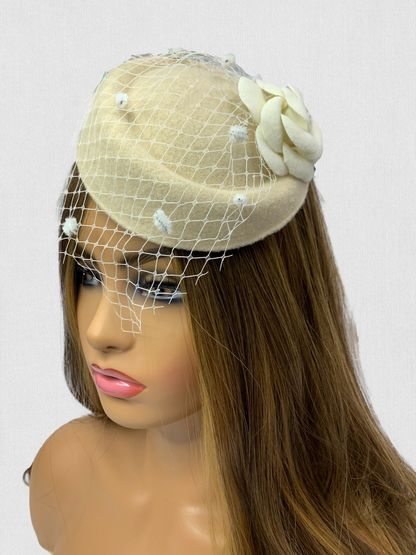 Women's Fascinator Birdcage Hat Vintage Bridal Wedding Costume Headpiece Felt Rose