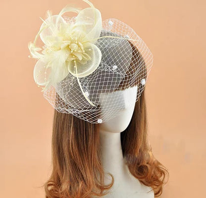 Women's Fascinator Vintage Bridal Wedding Feather Mesh Costume Headpiece 4 Pedals