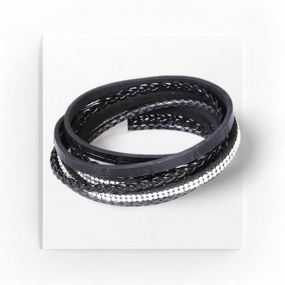 Women Leather Wrap Bracelet Multi Layer Wristband Wrap Around Braid Magnetic Closure