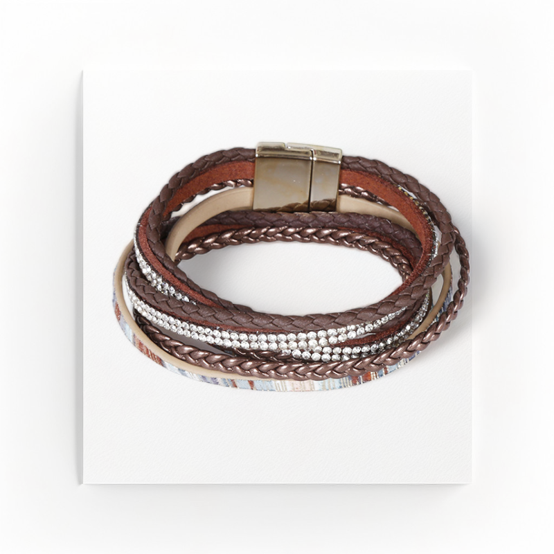 Women Leather Wrap Bracelet Multi Layer Wristband Wrap Around Braid Magnetic Closure