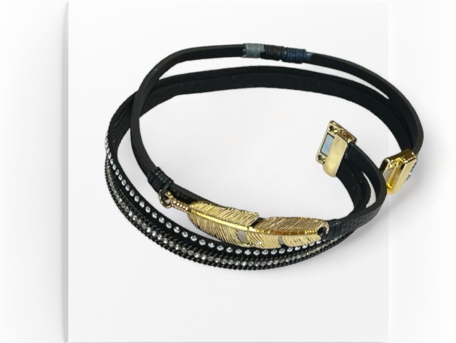 Women Leather Wrap Bracelet Multi Layer Wristband Feather Wrap Around Magnetic Closure