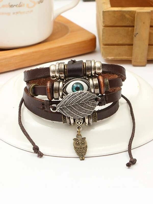 leather bracelet evil eye