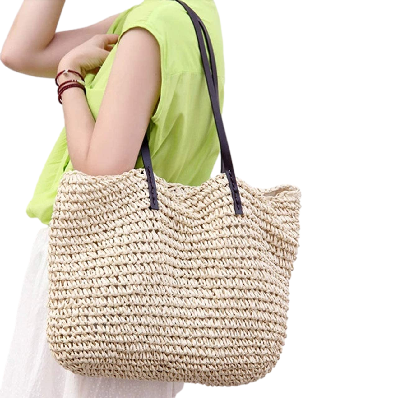 Handwoven Large Handbag Straw Tote Bag Rectangular Shape