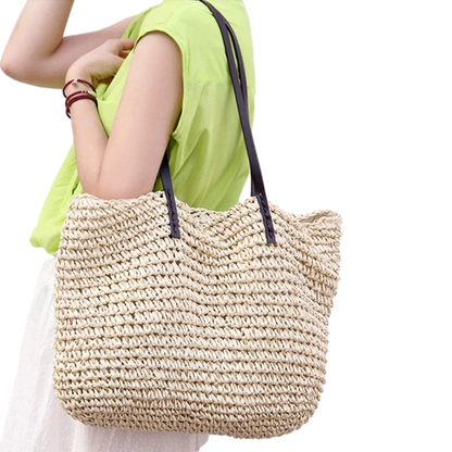 Handwoven Large Handbag Straw Tote Bag Rectangular Shape