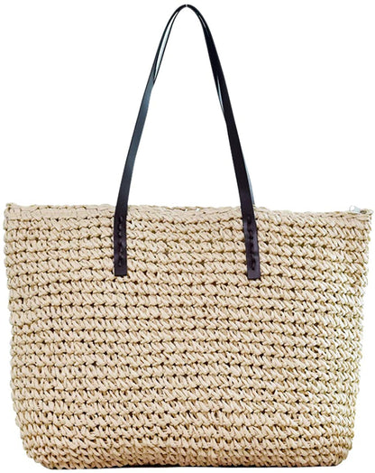 Handwoven Large Handbag Straw Tote Bag Rectangular Shape