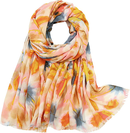 Womens Scarves Lightweight - Soft Cotton Scarf Long Floral Print