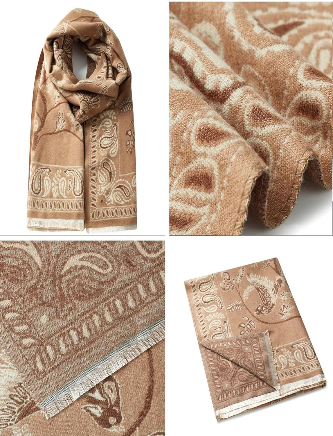 Pashmina Scarf Shawl Wrap Vintage Reversible Bird Paisley Print