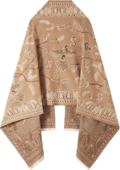Pashmina Scarf Shawl Wrap Vintage Reversible Bird Paisley Print
