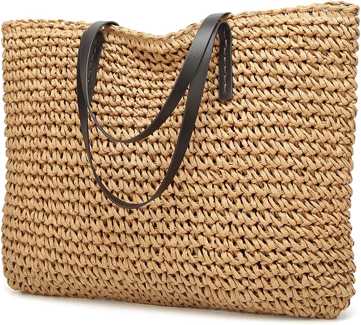 Handwoven Large Handbag Straw Tote Bag Rectangular Shape