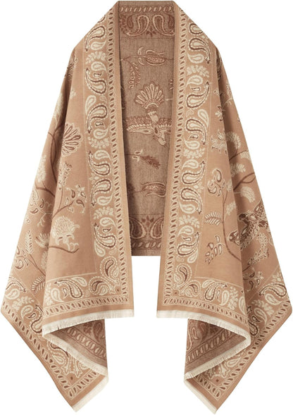 Pashmina Scarf Shawl Wrap Vintage Reversible Bird Paisley Print