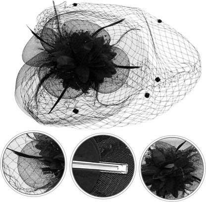 Women's Fascinator Vintage Bridal Wedding Feather Mesh Costume Headpiece 4 Pedals