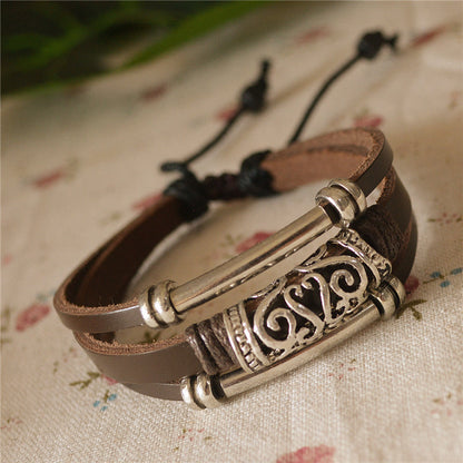 Leather Wrap Bracelet For Men and Women Engraved Draw String Size Adjustable