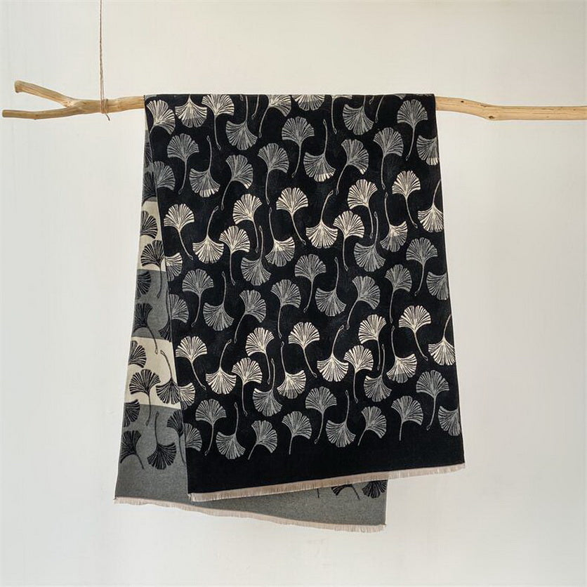 Cashmere Pashmina Scarf – Thick Winter Wrap for Women Ginkgo Leaf Print