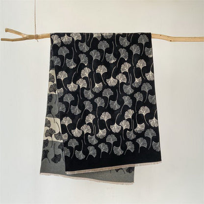 Cashmere Pashmina Scarf – Thick Winter Wrap for Women Ginkgo Leaf Print
