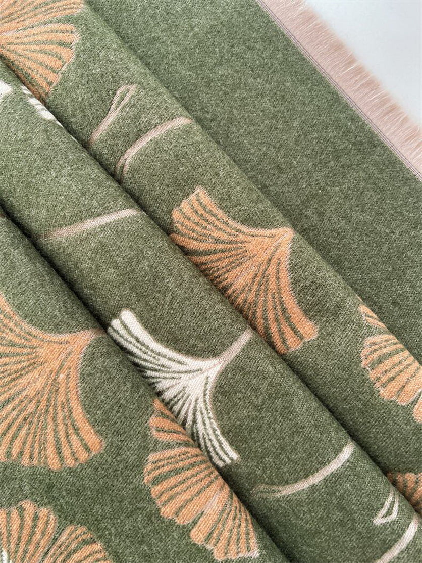 Cashmere Pashmina Scarf – Thick Winter Wrap for Women Ginkgo Leaf Print