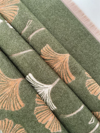 Cashmere Pashmina Scarf – Thick Winter Wrap for Women Ginkgo Leaf Print