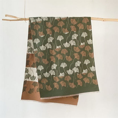 Cashmere Pashmina Scarf – Thick Winter Wrap for Women Ginkgo Leaf Print
