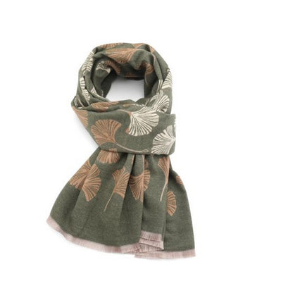 Cashmere Pashmina Scarf – Thick Winter Wrap for Women Ginkgo Leaf Print