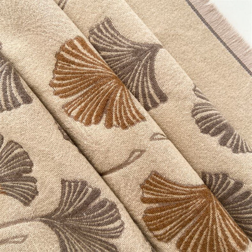 Cashmere Pashmina Scarf – Thick Winter Wrap for Women Ginkgo Leaf Print