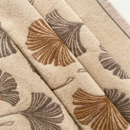 Cashmere Pashmina Scarf – Thick Winter Wrap for Women Ginkgo Leaf Print