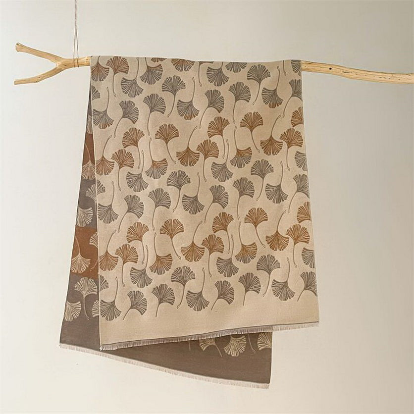 Cashmere Pashmina Scarf – Thick Winter Wrap for Women Ginkgo Leaf Print