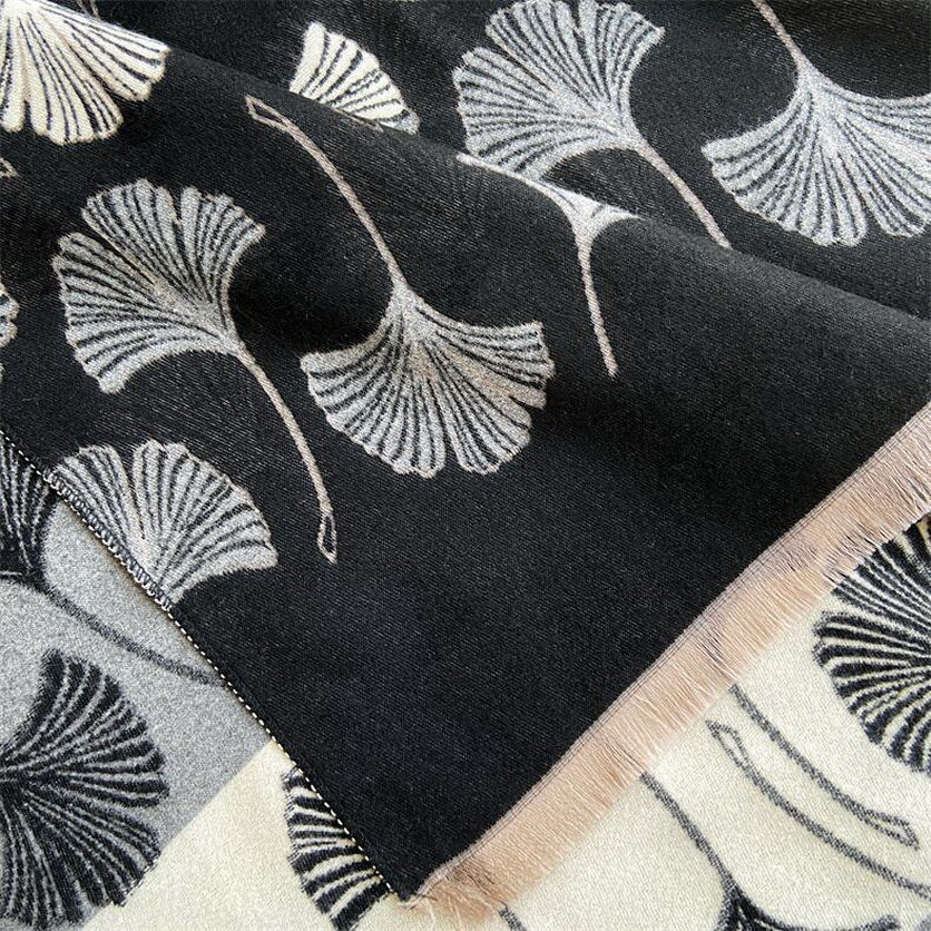 Cashmere Pashmina Scarf – Thick Winter Wrap for Women Ginkgo Leaf Print