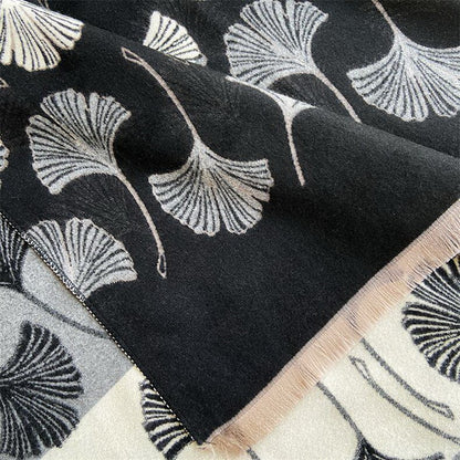 Cashmere Pashmina Scarf – Thick Winter Wrap for Women Ginkgo Leaf Print